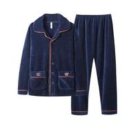 Pyjama en polaire pour homme long deux pièces Ensemble de pyjama d'hiver chaud épais en flanelle Pyjamas avec boutons Chemise manches longues et pantalon de pyjama Vêtements de nuit pour hommes
