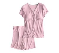 Pyjama en Satin Doux et Confortable pour Femme - Ensemble Pyjama de maternité pour Les mères allaitantes - Vêtement de détente Post-Partum avec Soutien-Gorge intégré - Lingerie Rouge f11