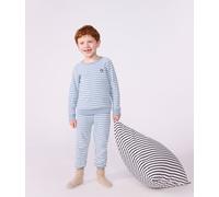Pyjama enfant en coton éponge à rayures Petit Bateau - bleu - Taille 3 ans 3A bleu/écru