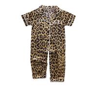 Pyjama Enfant Ensemble 2 Pièces Imprimé, Tenue de Nuit Confortable, Vêtement Léopard ou Dessin Animé, Pyjama Fille Garçon Printemps Été(Coffee, 1-2 Years)