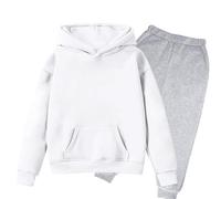 Pyjama Enfant Ensemble 2 Pièces Léger, Tenue d'Intérieur Confortable, Vêtement Unisexe, Sweat Capuche et Pantalon(White, 5-6 Years)