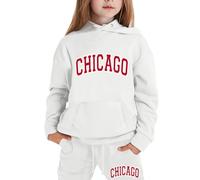 Pyjama Enfant Ensemble 2 Pièces Léger, Tenue d'Intérieur Unisexe, Vêtement Confortable, Sweat Capuche et Pantalon Fille Garçon(White, 6-7 Years)