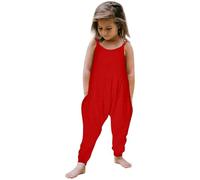 Pyjama Enfant Fille 3 Ans - Combinaison 1 pièce Dos Nu pour bébé et Fille Barboteuse sans Manches à Bretelles Tenues d'été avec Poches (Red 3-4 Years)