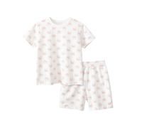 Pyjama Enfant Fille 3 Ans - Summer Children's Girls' Home Wear with Cartoon Prints Full Coverage Short Sleeved T Shirt Pajama Set with Shorts (Beige 4-5 Years)