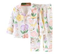 Pyjama Enfant Fille 4 Ans - Ensemble De Pyjama Unisexe pour Grands Ensemble De Pyjama en Soie Et Vêtements De Nuit Classiques en Satin À Manches Longues Chemise De Nuit Boutonnée 2 Pièces (Over 14)