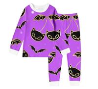 Pyjama Enfant Fille avec et col Rond Hiver Chaud 2-10 Ans, Ensemble 2 pièces Pyjama pour Filles Set Manches Longues et Pantalon Long Batte Imprimé, vêtements de Nuit pour Enfants (Purple, 3-4 Years)