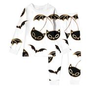 Pyjama Enfant Fille avec et col Rond Hiver Chaud 2-10 Ans, Ensemble 2 pièces Pyjama pour Filles Set Manches Longues et Pantalon Long Batte Imprimé, vêtements de Nuit pour Enfants (White, 5-6 Years)