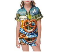 Pyjama Enfant Fille,Ensemble de pyjama confortables pour femmes pour la détente Vêtements de nuit élégants et décontractés à manches courtes imprimés Parfait pour un usage quotidien et en toute saison