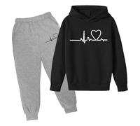 Pyjama Enfant Fille Ensemble Hiver 2 Pièces, Tenue d'Intérieur Confortable, Vêtement Ado Doux, Sweat Capuche et Pantalon(Dark Blue, 6-7 Years)