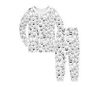 Pyjama Enfant Fille Halloween Hiver Chaud, Ensembles de Pyjama Set Manches Longues et Pantalon Long fantôme Imprimé, Tenue D'intérieur Maison DIY Peints À la Main Ensembles, 2-10 (White, 2-3 Years)
