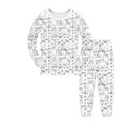 Pyjama Enfant Fille Hiver Chaud Kawaii Chic, Ensembles de Pyjama Set Manches Longues et Pantalon Long Ours Imprimé, Tenue D'intérieur Maison DIY Peints À la Main Ensembles, (White, 8-9 Years)