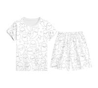 Pyjama Enfant Fille Kawaii Halloween 2-12 Ans, Ensembles De Pyjama Set Manches Courtes col Rond Fantôme Imprimé Confortable, Tenue D'intérieur Maison DIY Peints À La Main (Black, 11-12 Years)