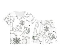 Pyjama Enfant Fille Mignon 2-12 Ans, Pyjamas Set Manches Courtes col Rond Citrouille Imprimé Confortable Halloween, Tenue D'intérieur Maison DIY Peints À La Main Décontracté (Sky Blue, 7-8 Years)