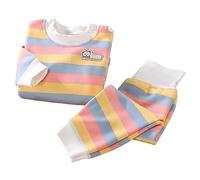 Pyjama Enfant Garcon 1-5 Ans Hiver Arc-en-Ciel à Rayures Pull Enfant Garcon col Rond Tee Shirt Manche Longue Haut Tops + Pantalon Taille Haute sous Vetement de Nuit Bebe Fille (Yellow, 2-3 Years)