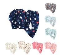 Pyjama Enfant Garcon 1-6 Ans Hiver Polaire Animal Tee Shirt à Manches Longues Mignon Dessin Anime Vetement Bebe garçon Simple Haut Pantalon Loungewear Ensembles garçon Doux Tenue (Navy, 18-24 Months)