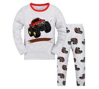 Pyjama Enfant Garcon 2 10 Ans Dinosaure Camion imprimée Tee Shirt Enfant Garcon Manche Longue Dessin animé Pantalon Tenue Ensemble sous Vetement Thermique Garcon Hiver Chaud (Light Gray, 9-10 Ans)