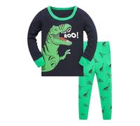 Pyjama Enfant Garcon 2-8 Ans Dinosaure imprimé Leger Doux Ensemble sous Vetement Thermique Garcon Tee Shirt Manche Longue col Rond Mignon Dessin animé et Pantalon Sleepwear (Navy, 4-5 Ans)