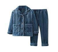 pyjama enfant garcon 2 a 14 ans hiver chaud polaire ensemble chemise de nuit fille bouton devant avec poches manches longues pantalon tenue loungewear vetement de nuit molleton (Dark Blue, 3-4 Years)