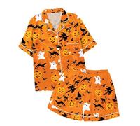 Pyjama Enfant Garcon 6 Ans - Ensemble De Pyjama Doux pour Filles avec Col À Revers pour Tout-Petits Tenue Confortable pour Halloween Noël Au Quotidien (Orange1 2-3 Years)