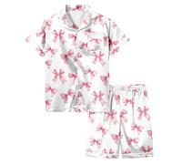 Pyjama Enfant Garcon Court Garçon Manches Courtes avec Haut et Short Enfants Coton Mignonne Rose Ensembles de Fille 2 Pièces Pyjashort té Set pour 2-10 Ans