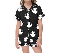 Pyjama Enfant Garcon Ensemble De Pyjamas Manches Courtes avec Haut et Short 2 Pièces en Soie Boutonné Ensembles imprimés Mignons Coton Mignonne Dinosaure Bébé Ado Fille