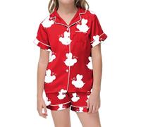 Pyjama Enfant Garcon Ensemble De Pyjamas Manches Courtes avec Haut et Short 2 Pièces en Soie Boutonné Ensembles imprimés Mignons Coton Mignonne Dinosaure Bébé Ado Fille