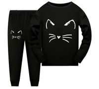 Pyjama Enfant Garcon Fille Chat 2-10 Ans Tee Shirt Manche Longue Ensembles garçon Hiver Printemps Haut Pantalon décontracté Vetement Fille Animal Dessin Anime Tenue 2 Pieces de (Black, 9-10 Ans)