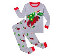 Pyjama Enfant Garçon Fille Dinosaure Arbre Vert Imprimé Pantalon Deux Pièces Manches Longues Nuit Confortable Coton Doux Fête Hiver Spectacle Famille Cadeau Années Décoration Célébration n27
