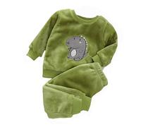 Pyjama Enfant Garcon Fille Hiver Chaud 0-7 Ans Polaire Sweat sans Capuche Vetement Bebe garçon Animal Dessin Anime Haut Pantalon Mignon Tenue 2 Pieces Ensembles Fille Peluche (c-Green, 3-4 Years)