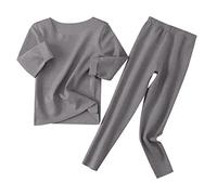 Pyjama Enfant Garcon Fille Solides Manches Longues Tenues Ensemble de Pyjamas Coton Biologique Doux Hauts et Pantalon Mignon Animal Dessin Anime Four Seasons Enfants