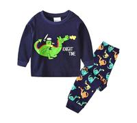 Pyjama Enfant Garcon Fille Solides Manches Longues Tenues Pyjamas Coton Biologique Doux Tee Shirt Ensembles Mignonne Dinosaure Tracteur Vêtements De Maison