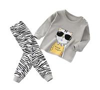 Pyjama Enfant Garcon Fille Tenues Ensemble 2 pièces Garçons Coton Doux Confortable Vêtements de Détente Kawaii d'été Haut Col Rond Pantalon Mignon Animal Dessin Anime Enfants et Jeunes