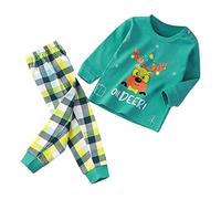 Pyjama Enfant Garcon Fille Tenues Ensemble 2 pièces Garçons Coton Pyjamas Manches Longues Unisexe Confortable et Doux Haut Col Rond Pantalon Mignon Animal Dessin Anime pour Enfants Colorier