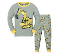 Pyjama Enfant Garcon Fille Vêtement de Nuit d'intérieur Maison 2 Pieces Classique Haut Col Rond Pantalon Mignonne Dinosaure Tracteur Enfants et Jeunes