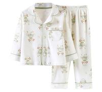 Pyjama Enfant Garcon Hiver Chaud - Ensemble De Pyjama Unisexe pour Grands Ensemble De Pyjama en Soie Et Nuit Classiques en Satin À Manches Longues Chemise De Nuit (Light Green 6-7 Years)