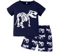 Pyjama Enfant Garcon Short Fille Manche Courte Top vêtements d'été Manches Courtes té Coton Imprimé Mignonne Dinosaure Bébé pour Enfants de 7 12 Ans
