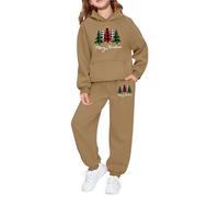 Pyjama Enfant Noël Ensemble Fille Deux Pièces Haut Manches Longues Jogger Pantalon Fête Party Wear Festive Graphique Print Doux Fleece Carnaval Noël Cadeau Unique Vêtement Sportif