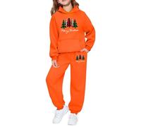 Pyjama Enfant Noël Ensemble Fille Deux Pièces Haut Manches Longues Jogger Pantalon Fête Party Wear Festive Graphique Print Doux Fleece Carnaval Noël Cadeau Unique Vêtement Sportif