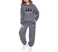 Pyjama Enfant Noël Ensemble Fille Deux Pièces Haut Manches Longues Jogger Pantalon Fête Party Wear Festive Graphique Print Doux Fleece Carnaval Noël Cadeau Unique Vêtement Sportif
