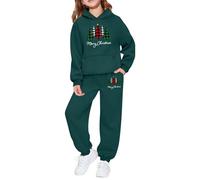 Pyjama Enfant Noël Ensemble Fille Deux Pièces Haut Manches Longues Jogger Pantalon Fête Party Wear Festive Graphique Print Doux Fleece Carnaval Noël Cadeau Unique Vêtement Sportif