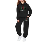Pyjama Enfant Noël Ensemble Fille Deux Pièces Haut Manches Longues Jogger Pantalon Fête Party Wear Festive Graphique Print Doux Fleece Carnaval Noël Cadeau Unique Vêtement Sportif