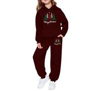 Pyjama Enfant Noël Ensemble Fille Deux Pièces Haut Manches Longues Jogger Pantalon Fête Party Wear Festive Graphique Print Doux Fleece Carnaval Noël Cadeau Unique Vêtement Sportif