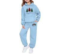 Pyjama Enfant Noël Ensemble Fille Deux Pièces Haut Manches Longues Jogger Pantalon Fête Party Wear Festive Graphique Print Doux Fleece Carnaval Noël Cadeau Unique Vêtement Sportif