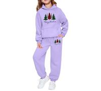 Pyjama Enfant Noël Ensemble Fille Deux Pièces Haut Manches Longues Jogger Pantalon Fête Party Wear Festive Graphique Print Doux Fleece Carnaval Noël Cadeau Unique Vêtement Sportif