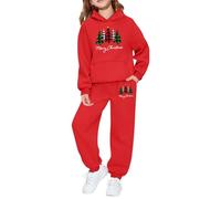 Pyjama Enfant Noël Ensemble Fille Deux Pièces Haut Manches Longues Jogger Pantalon Fête Party Wear Festive Graphique Print Doux Fleece Carnaval Noël Cadeau Unique Vêtement Sportif