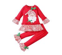 Pyjama Enfant Noël Fille Ensemble Fille Thème Manches Longues Haut Pantalon Flare Party Wear Rayé Saison Fête Carnaval Noël Doux Élégant Cadeau Unique Vêtement Fille