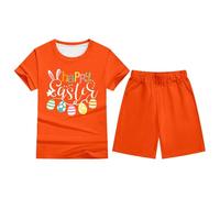 Pyjama Enfant Pâques Garçon Fille Imprimé Manches Courtes Tshirt Haut Short Pantalon Tenue Décontractée Deux Pièces Corsage(Yellow, 3-4 Years)