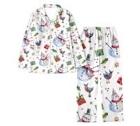 Pyjama Ete Femme Vêtements De Nuit Chaud, 2 Pièces Manches Longues Tissu Doux Chaud Imprimé Dessin Animé Ample Respirant Adapté À Hiver pour Loungewear Quotidien