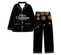 Pyjama Ete Femme Vêtements De Nuit Chaud, 2 Pièces Manches Longues Tissu Doux Chaud Imprimé Dessin Animé Ample Respirant Adapté À Hiver pour Loungewear Quotidien