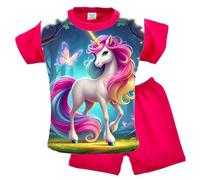 КомТекс Pyjama été Fille (Enfant) - Ensemble 2 pièces en Coton Respirant, Manches Courtes, Short, Motif Licorne, Cheval, Rose (FR/ES, Âge, 3 Ans, Taille Normale, Licorne)